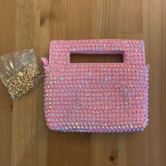 Hand Crafted Handbags - Rhine Stone mini bag pink